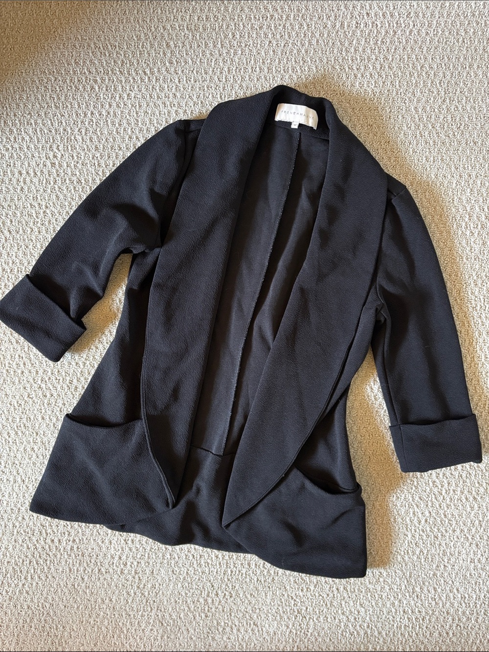 French Mauve Black Open Front Blazer Cardigan